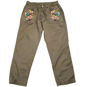 Natural Impressions Relaxed Fit Tapered Leg Embroidered Pants Lyocell Large Boho